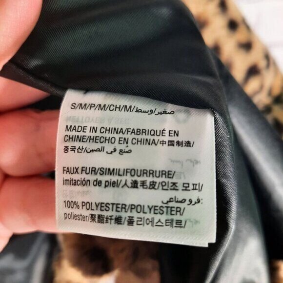 Inc Faux Fur Long Vest Women's Animal Print Leopard Tan Black - Picture 5 of 12